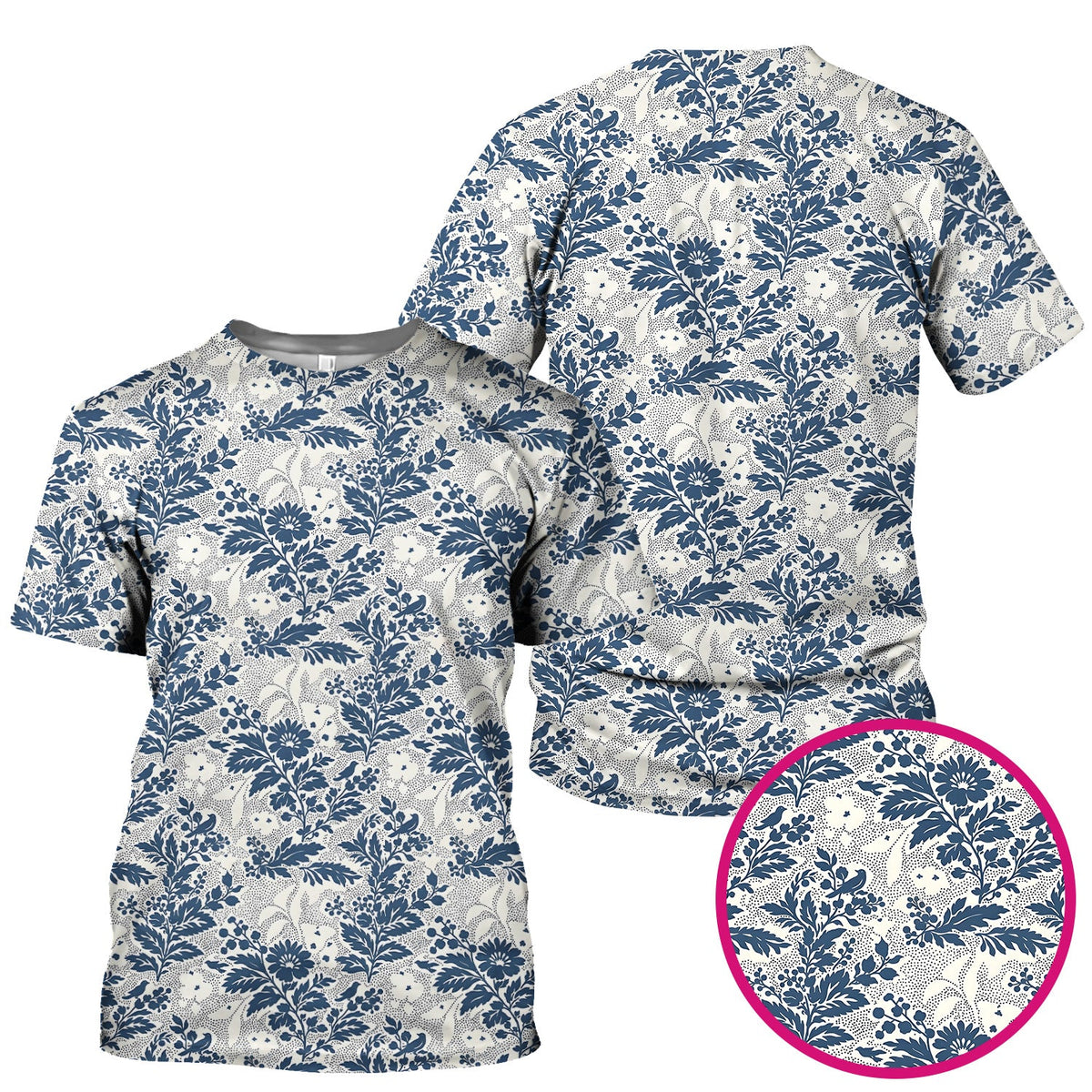 Cute Blue Floral Botanical Nurse Scrub Top