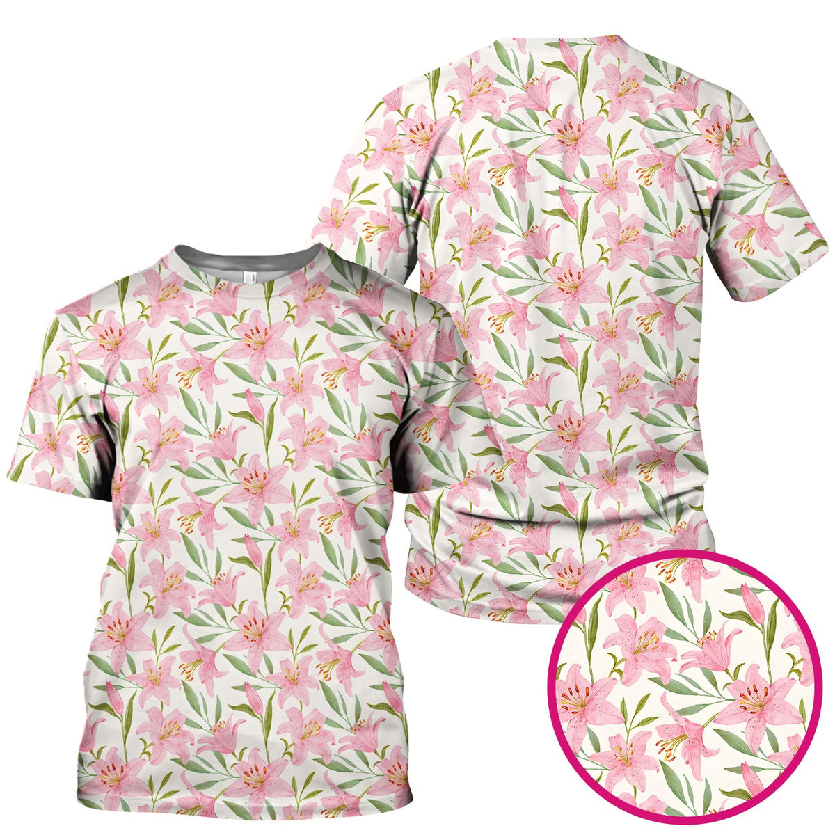 Pink Lily Floral Nurse Scrub Top