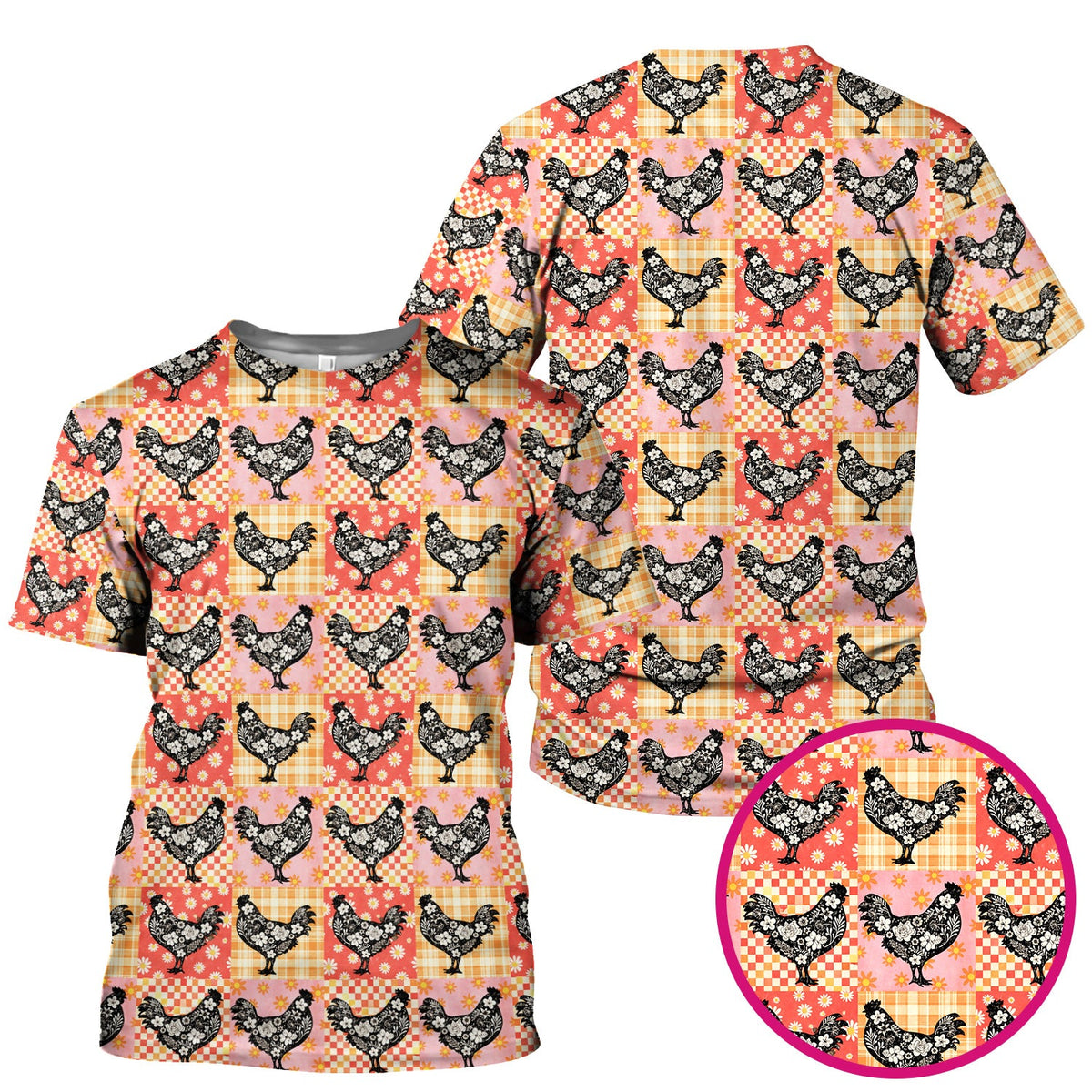 Floral Chicken Patchwork Nurse Scrub Top
