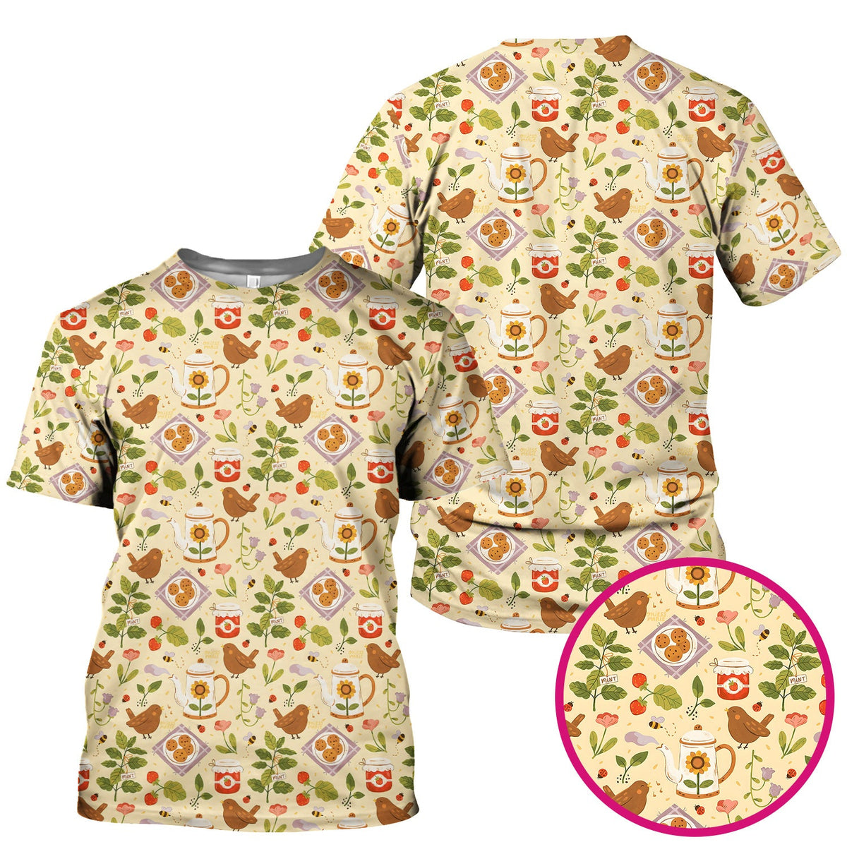 Garden Tea Bird Strawberry Nurse Scrub Top