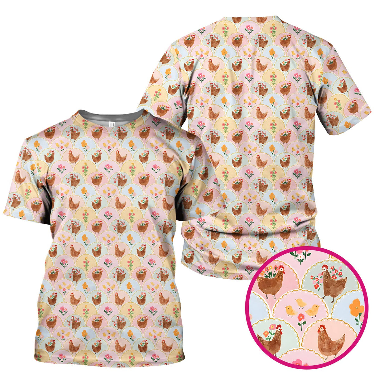 Pastel Chicken Floral Nurse Scrub Top