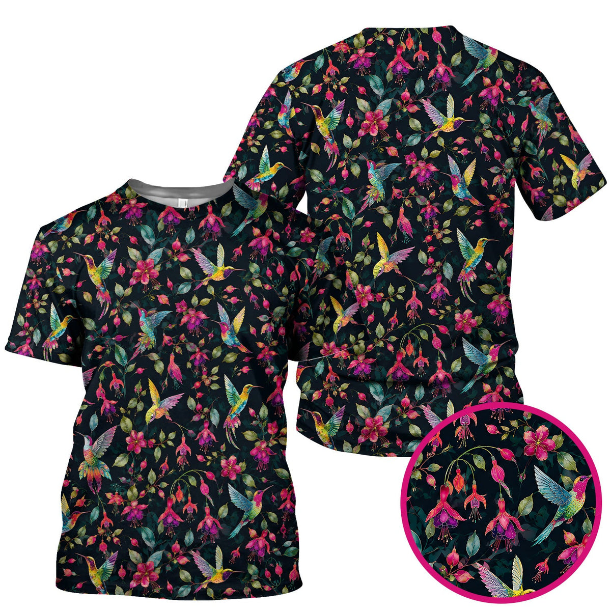 Hummingbird Fuchsia Bloom Nurse Scrub Top
