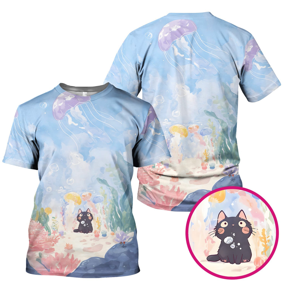 Underwater Black Cat Jellyfish Nurse Scrub Top