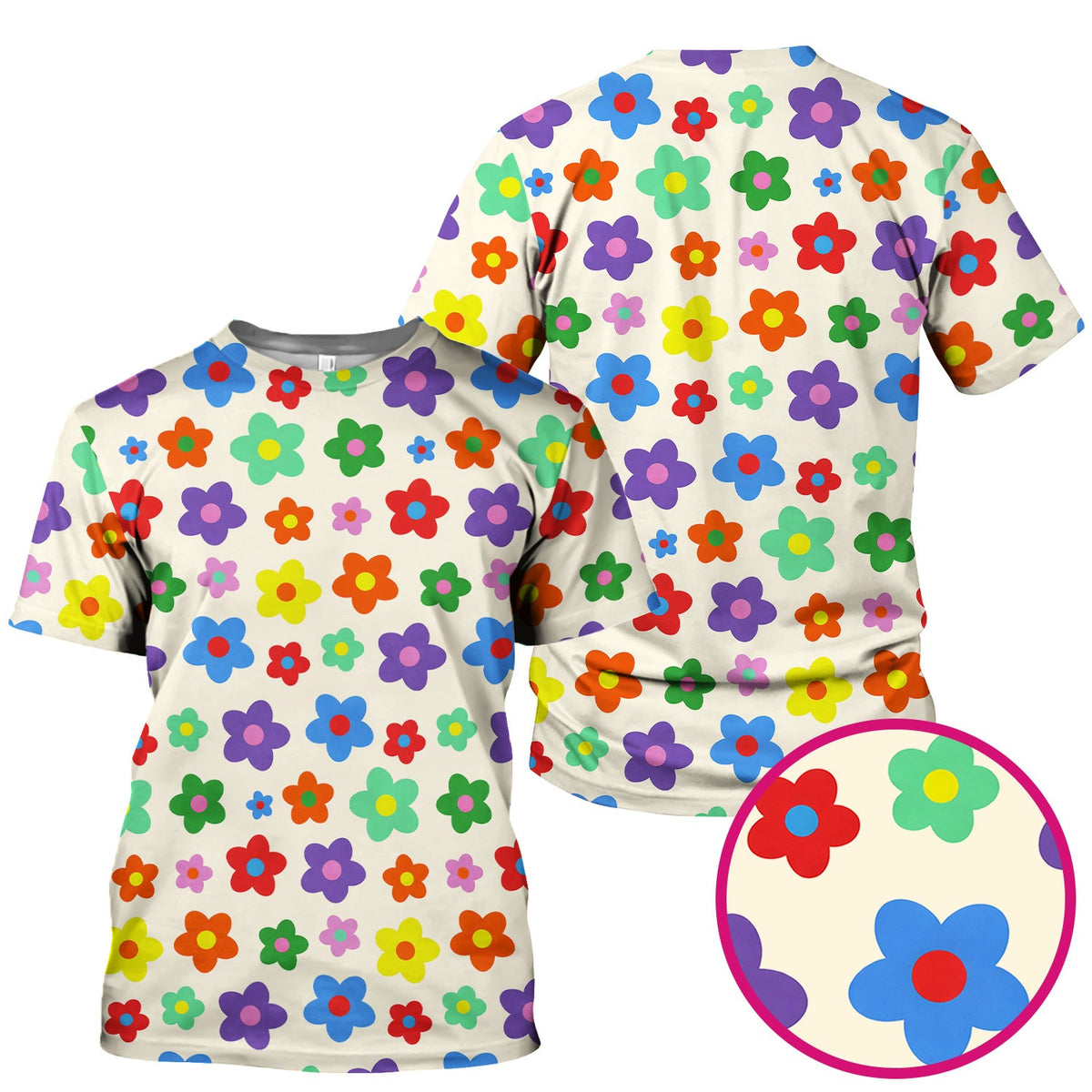 Colorful Retro Flower Nurse Scrub Top