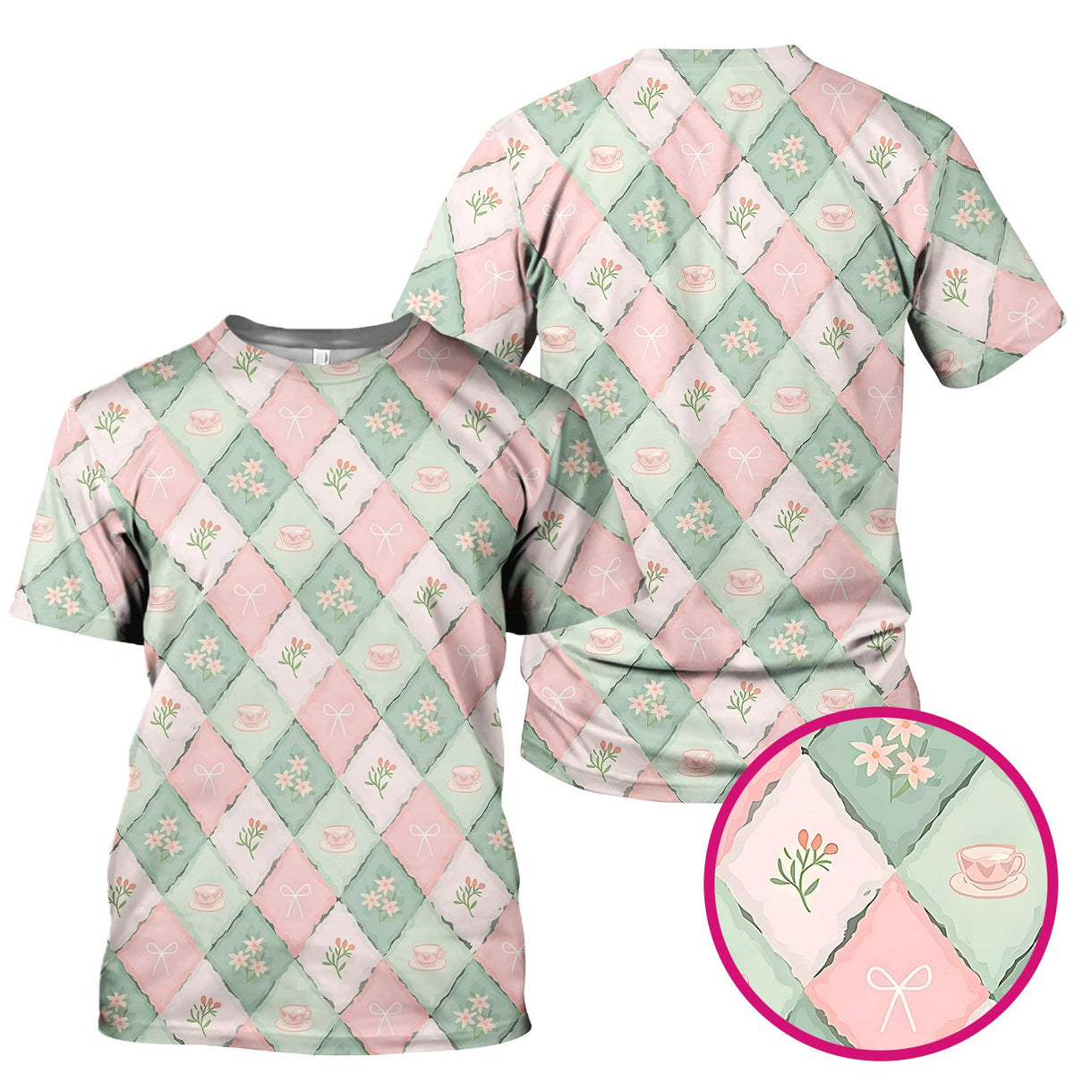 Flowers Tea Cups Nurse Scrub Top