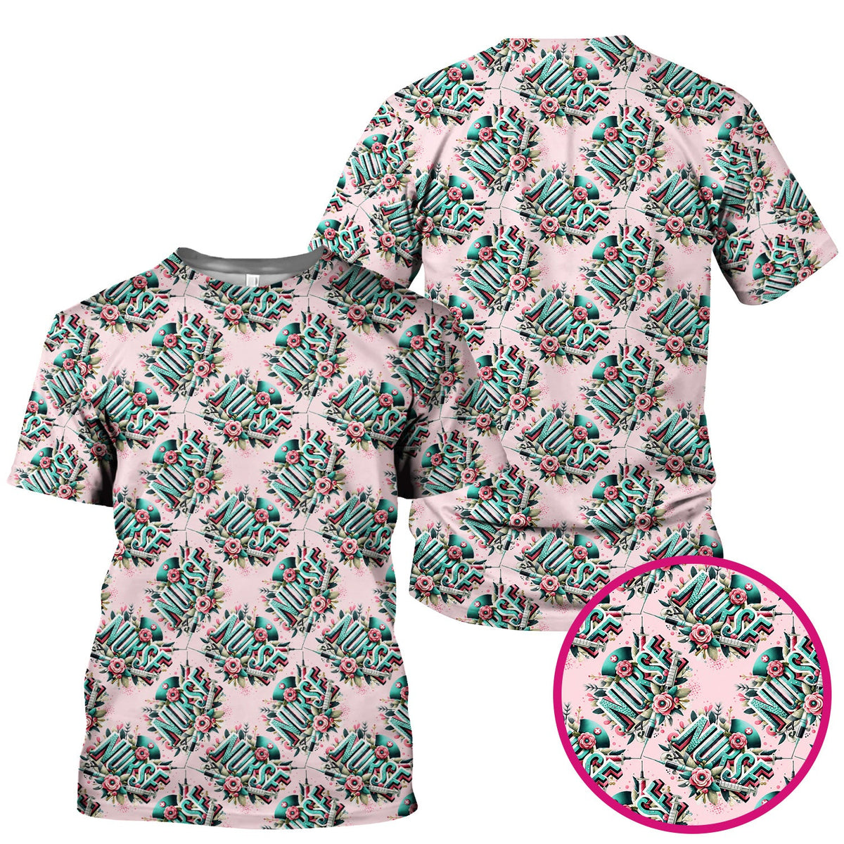 Typography Floral Nurse Scrub Top
