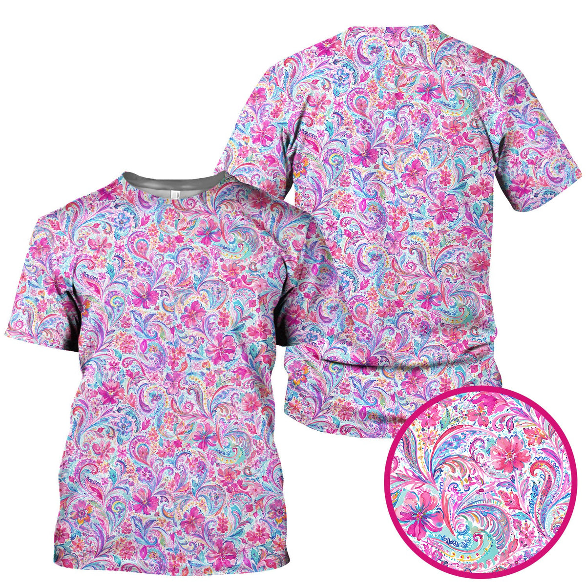 Elegant Pink Paisley Blossom Nurse Scrub Top