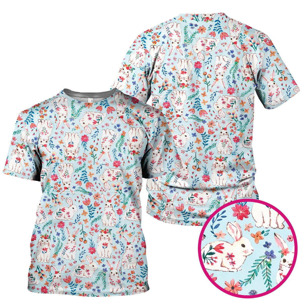 Springtime Bunny Floral Nurse Scrub Top