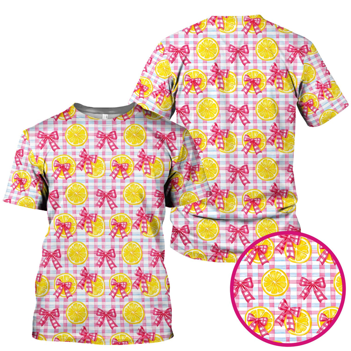 Lemon Slice Pink Bow Gingham Nurse Scrub Top