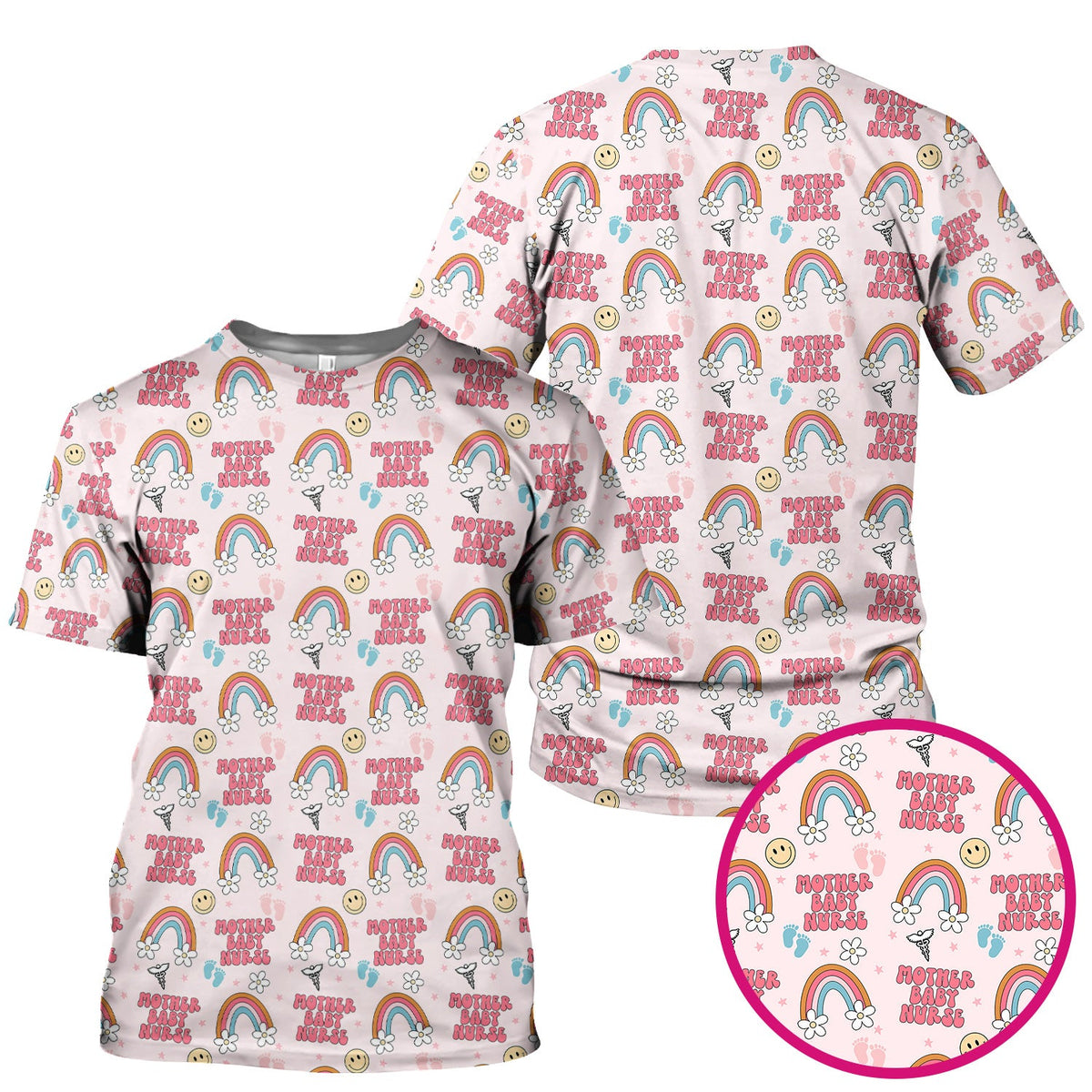 Sweet Mother Baby Nurse Rainbow Scrub Top