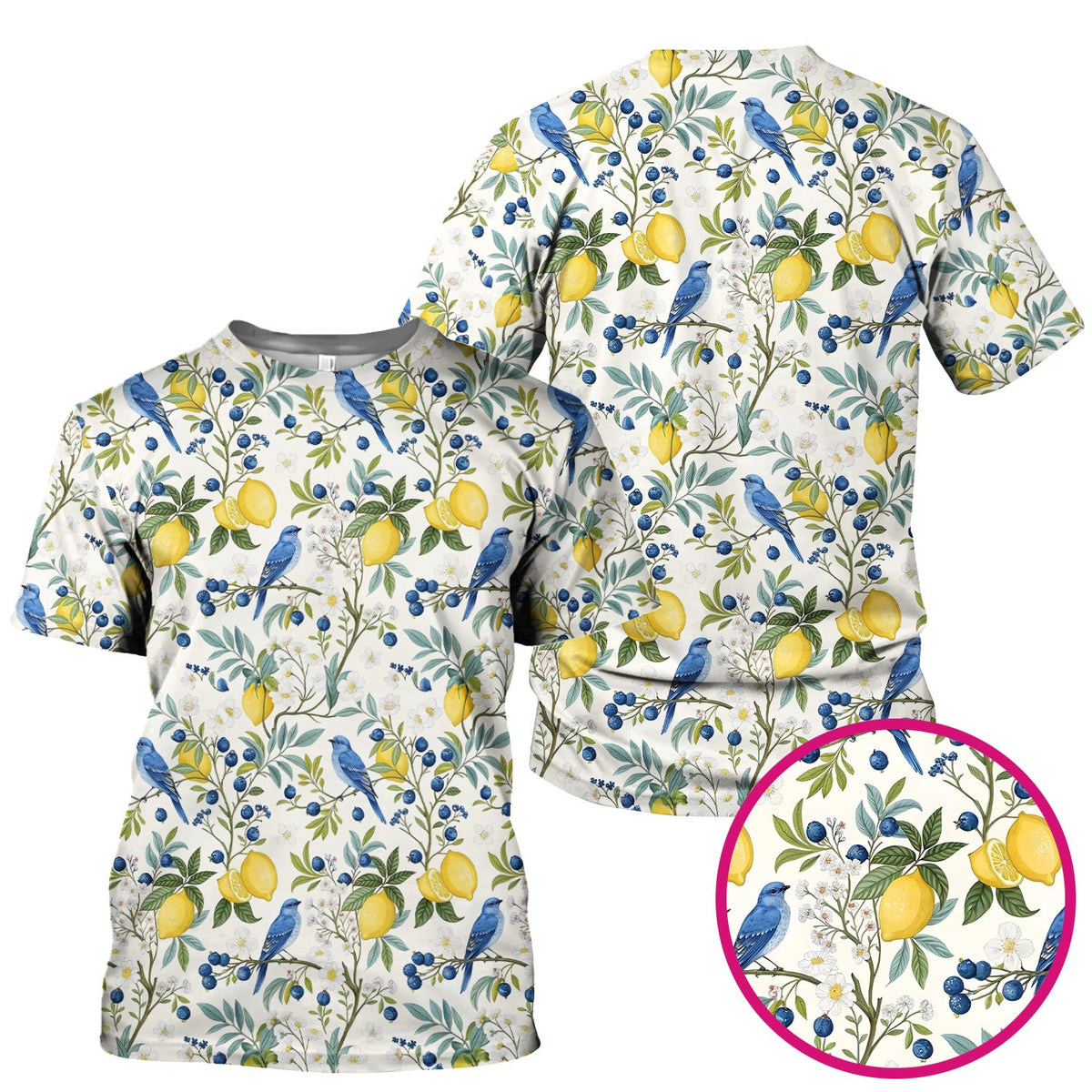 Cute Bluebird Lemon Berry Nurse Scrub Top