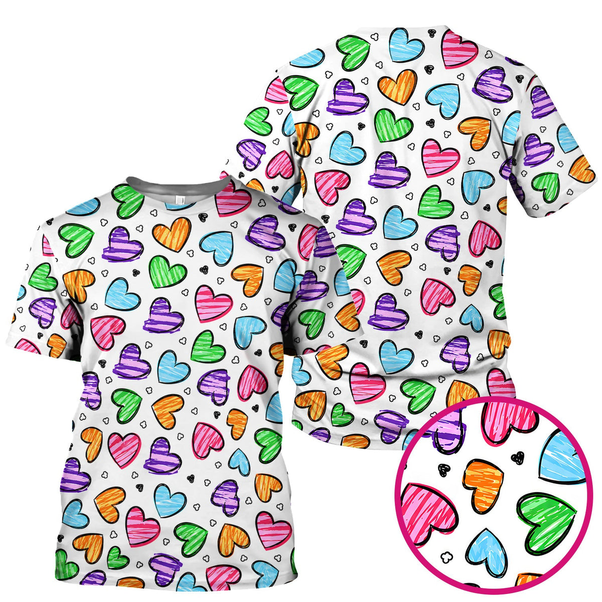 Colorful Doodle Heart Nurse Scrub Top