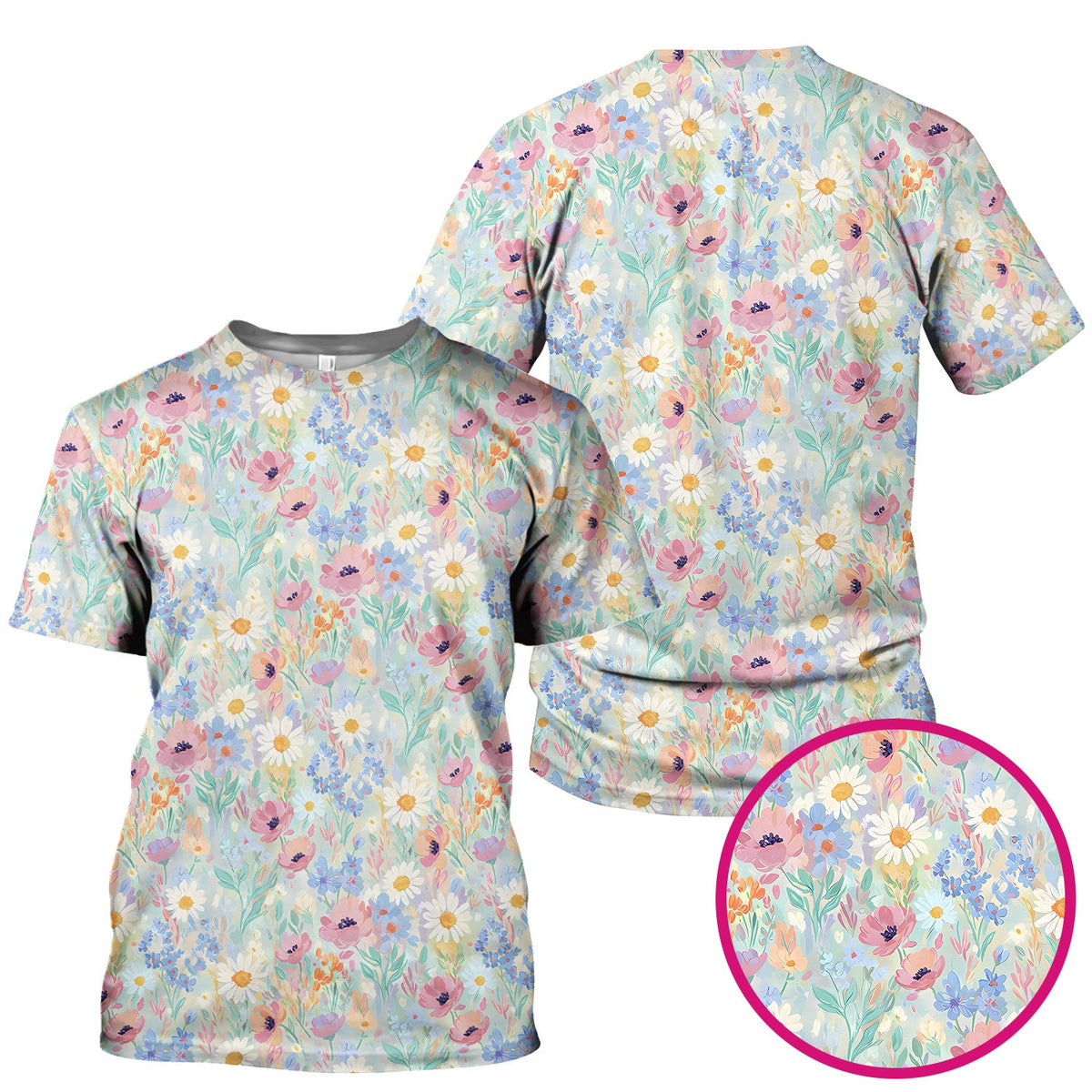 Pastel Wildflower Meadow Floral Nurse Scrub Top