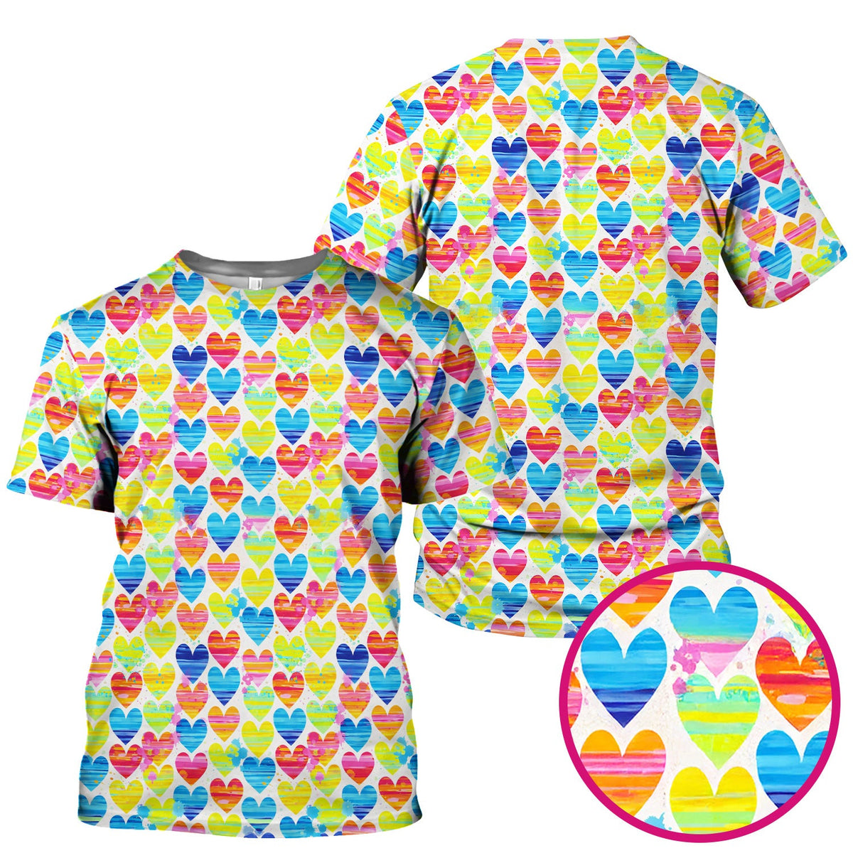 Bright Multicolor Rainbow Heart All Over Print Pattern Scrub, Comfortable Scrubs for Nurses