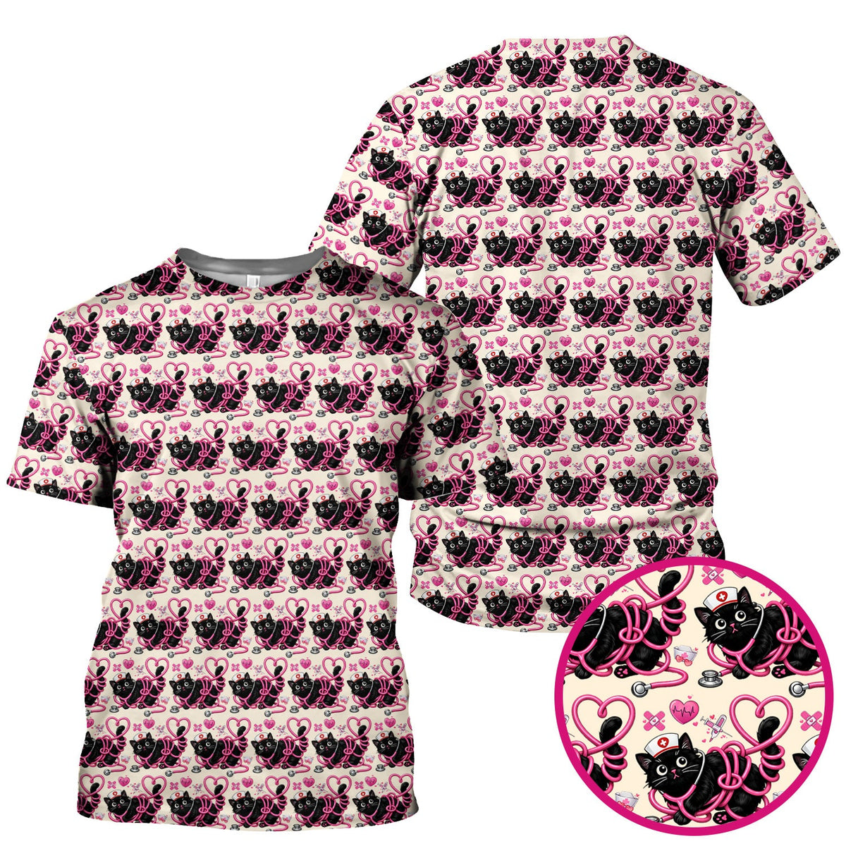 Valentine Cat Nurse Heart Scrub Top