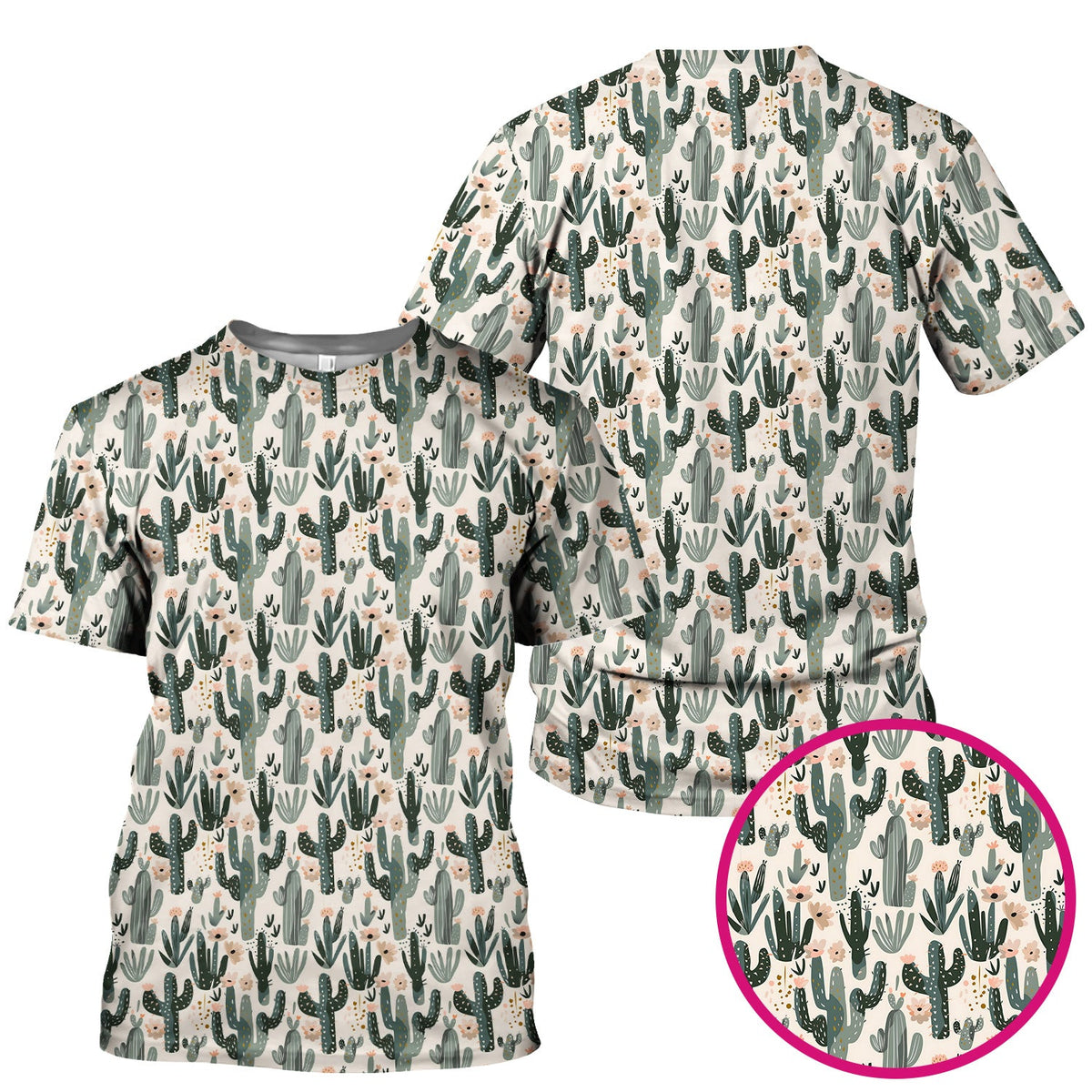 Green Cactus Desert Blossom Nurse Scrub Top