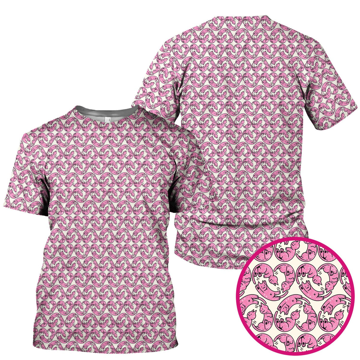 Pink Cat Cartoon Nurse Scrub Top