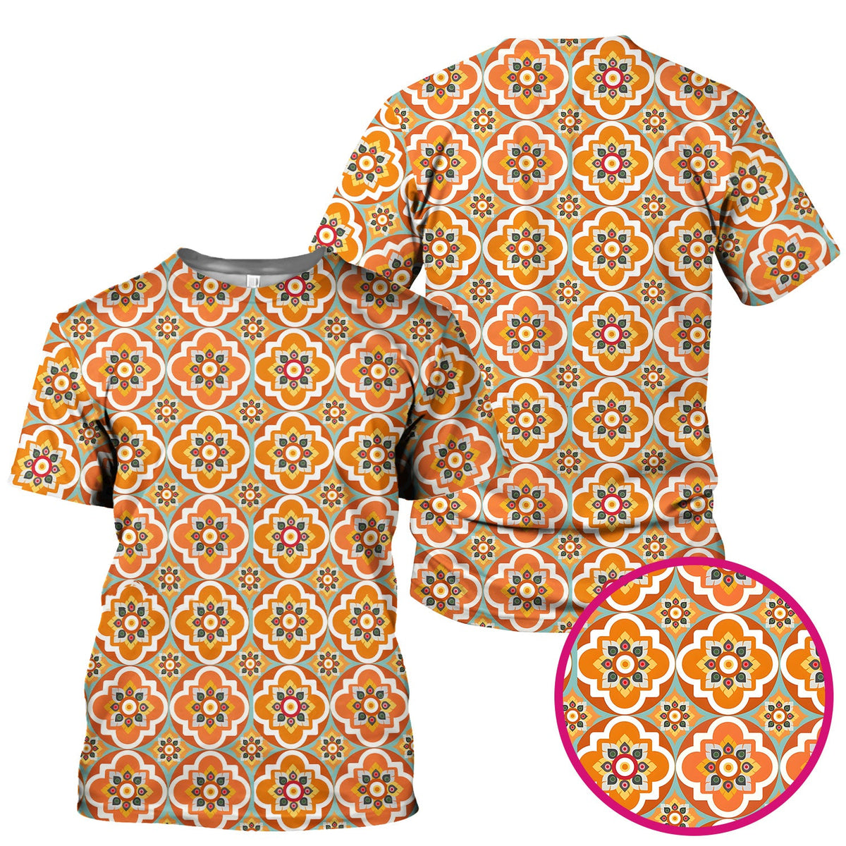 Orange Retro Geometric Floral Nurse Scrub Top