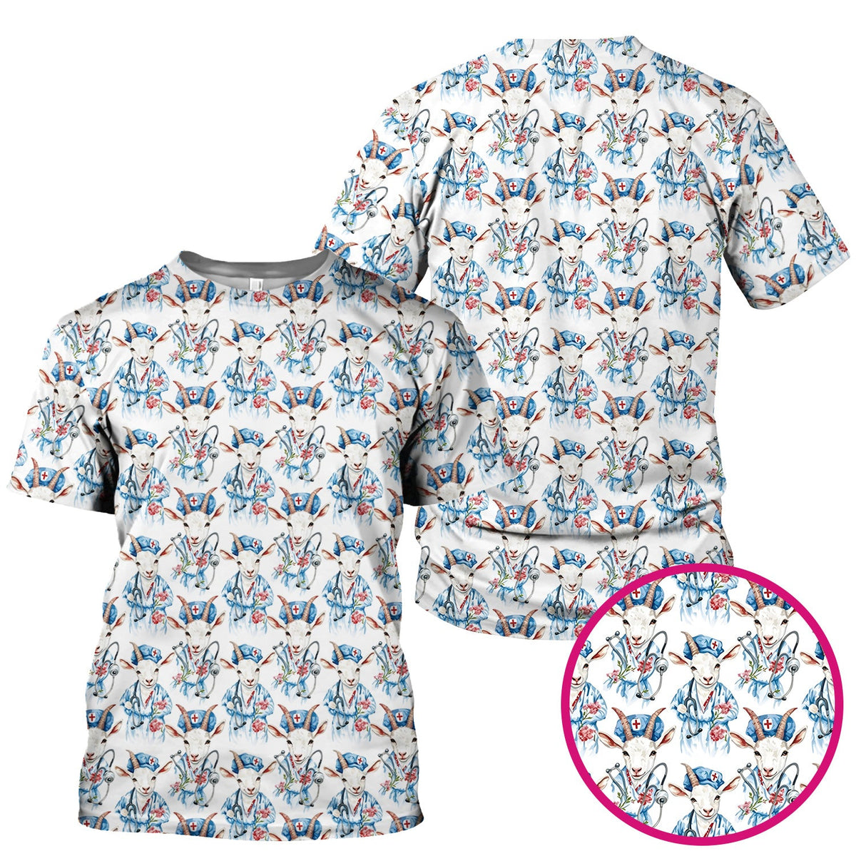Cute Goat Animal Lover Pattern Scrub Top, Comfortable Scrubs for Nurses