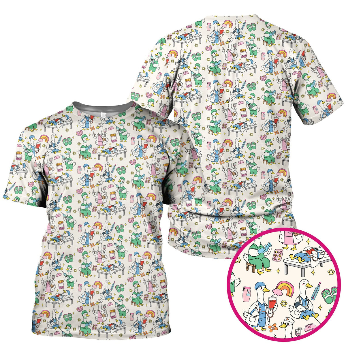 Duck Medical Doodle Nurse Scrub Top
