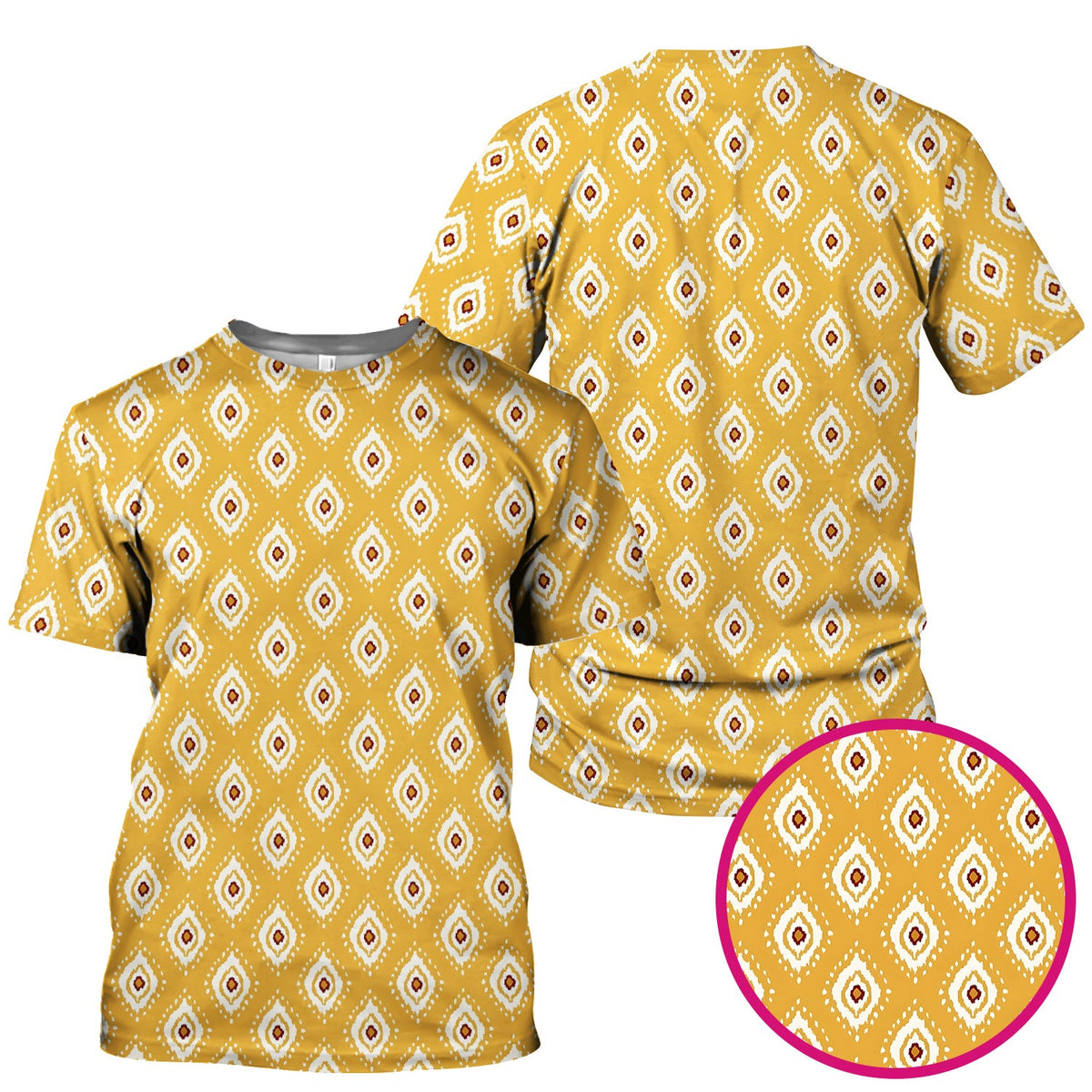 Mustard Geometric Ikat Nurse Scrub Top