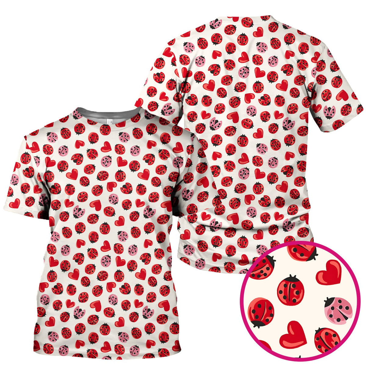 Ladybug Red Heart Nurse Scrub Top
