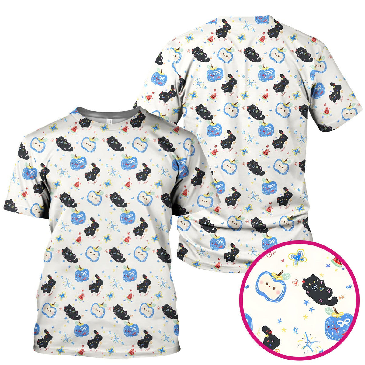 Cute Black Cat Apple Nurse Scrub Top