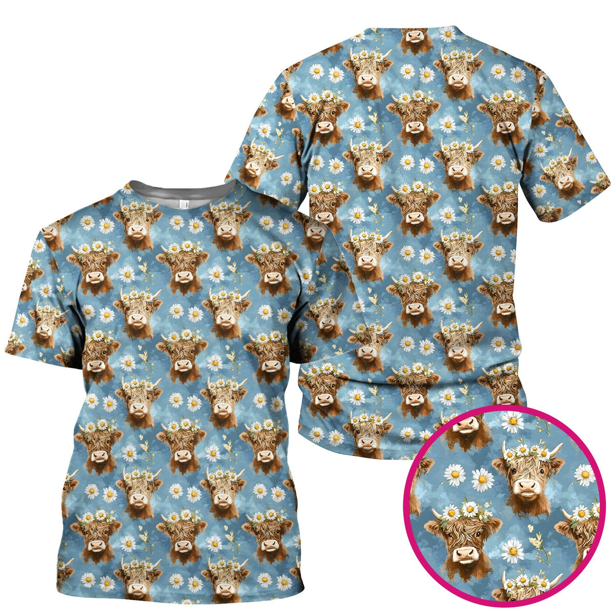 Highland Cow Daisy Flower Nurse Scrub Top
