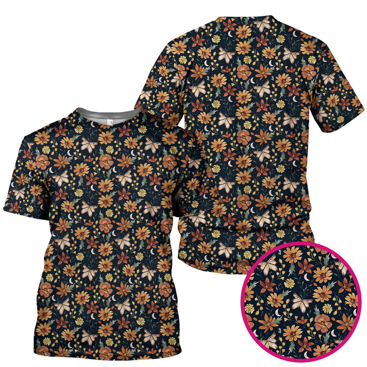Autumn Floral Butterfly Moon Nurse Scrub Top