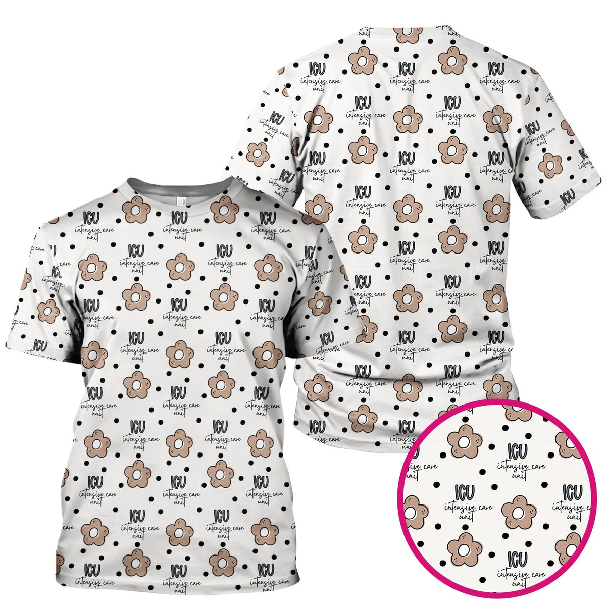 ICU Flower Polka Dot Nurse Scrub Top