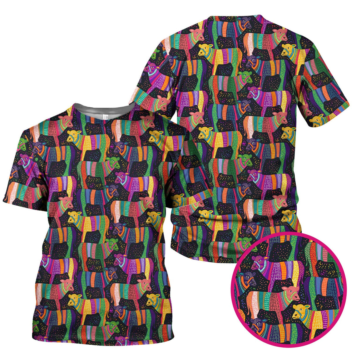 Vibrant Patchwork Rainbow Cow Nurse Scrub Top