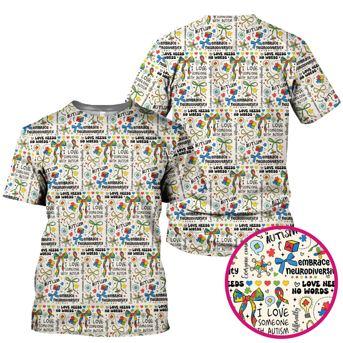 Autism Awareness Puzzle Ribbon Pastel Nurse Scrub Top