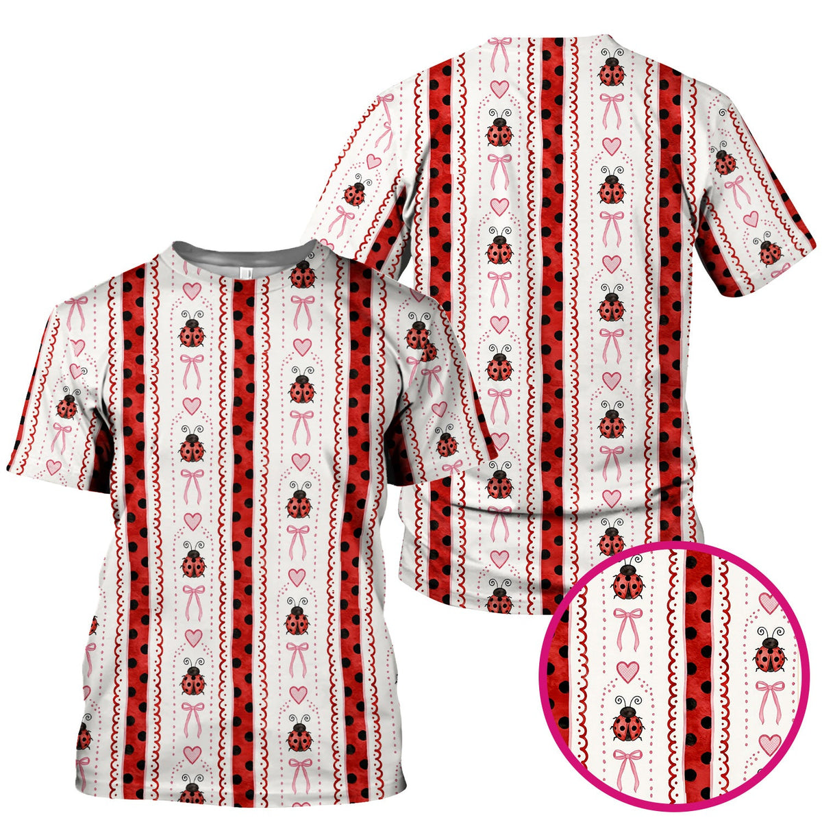 Ladybug Heart Bow Stripe Nurse Scrub Top