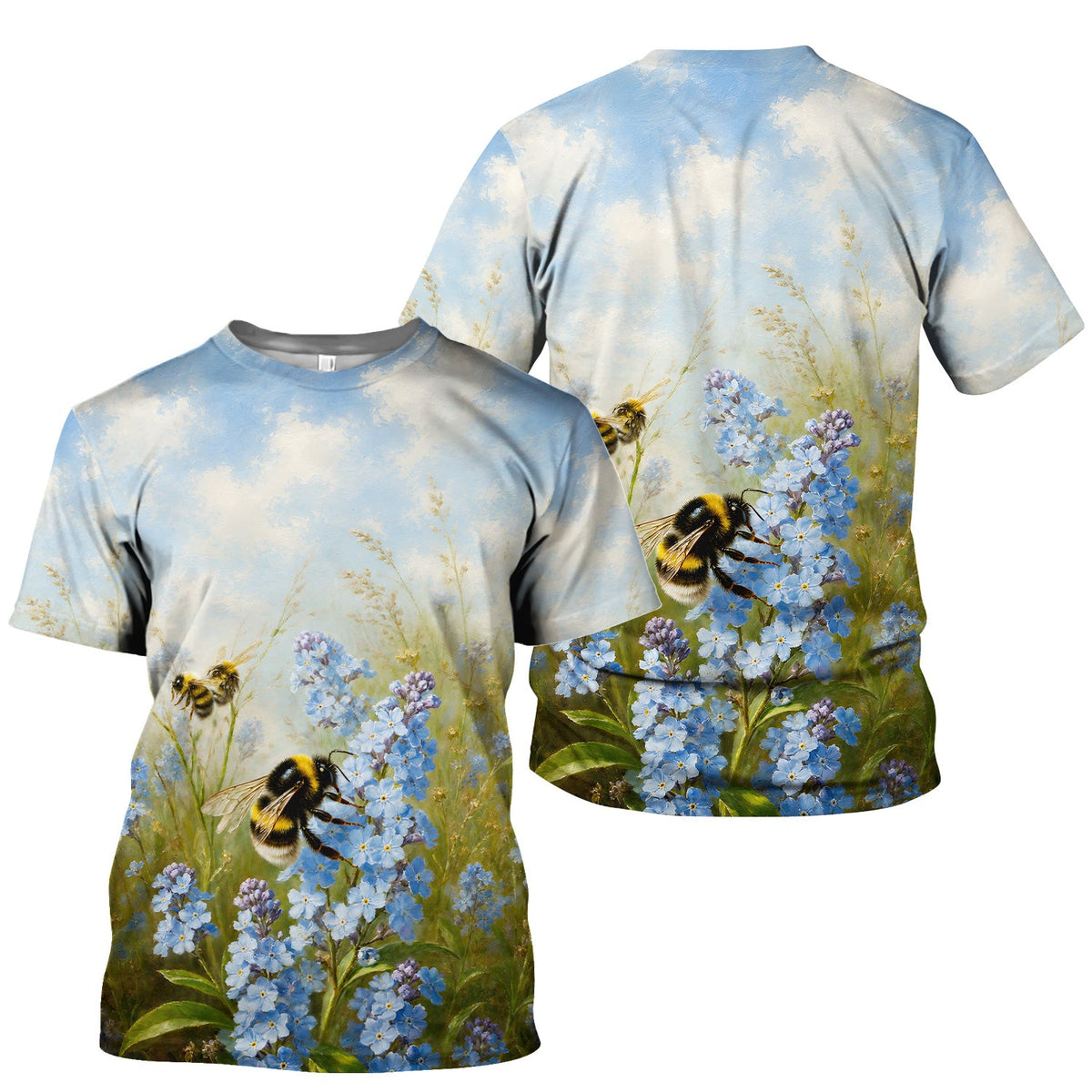 Whimsical Bumblebee Blue Blossom Nurse Scrub Top