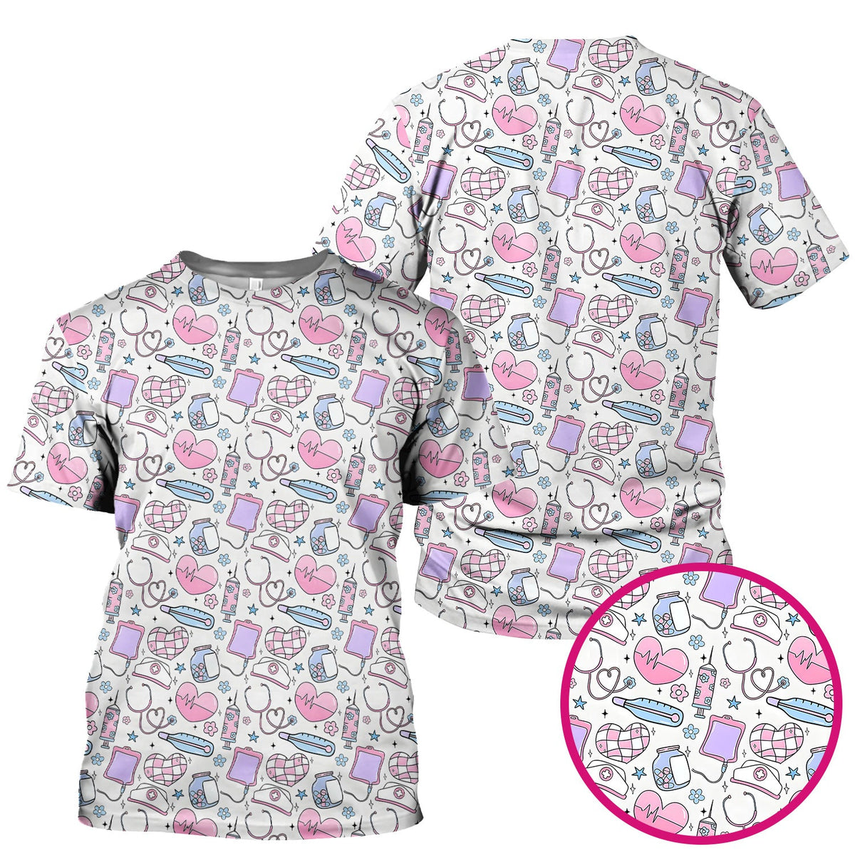 Pastel Medical Icons Nurse Scrub Top