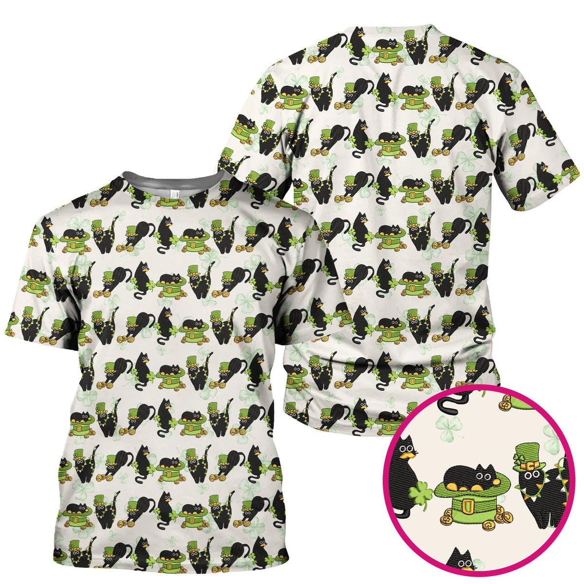 St Patrick Black Cat Clover Nurse Scrub Top