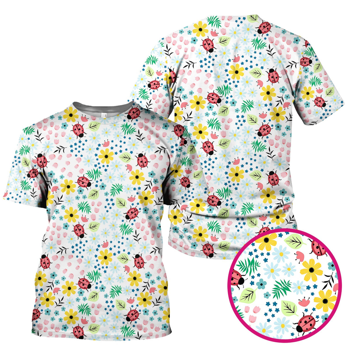 Ladybug Floral Garden Nurse Scrub Top