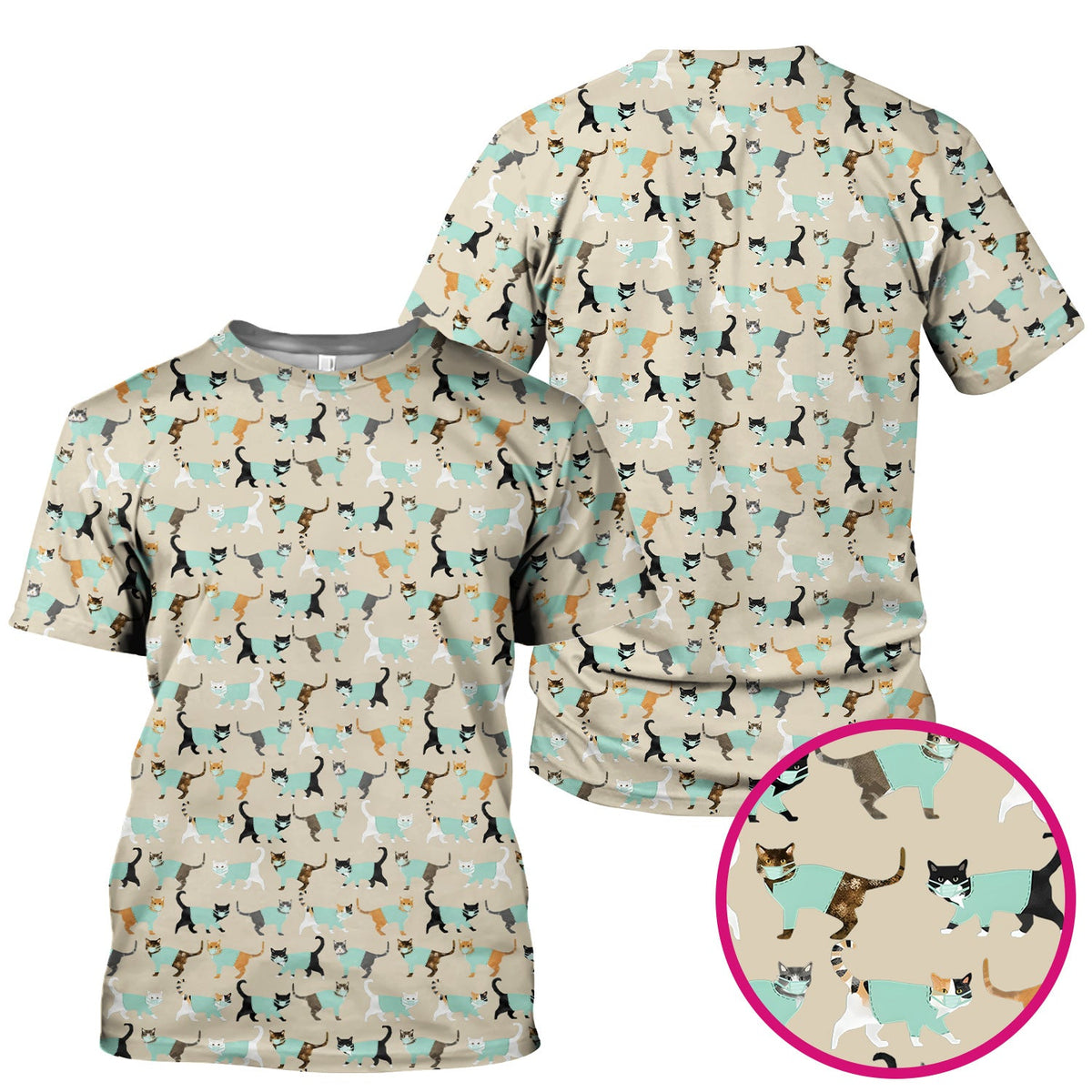 Playful Cat Nurse All Over Print Scrub Top, Comfortable Scrubs for Nurses