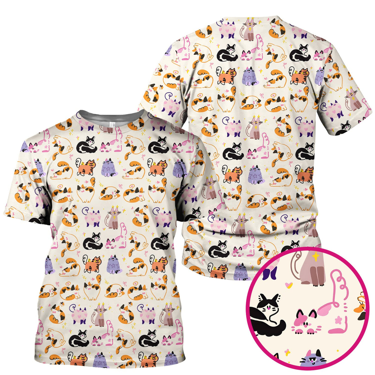 Funny Cat Pattern Scrub Top, Cute Cats Nursing Uniform For Women