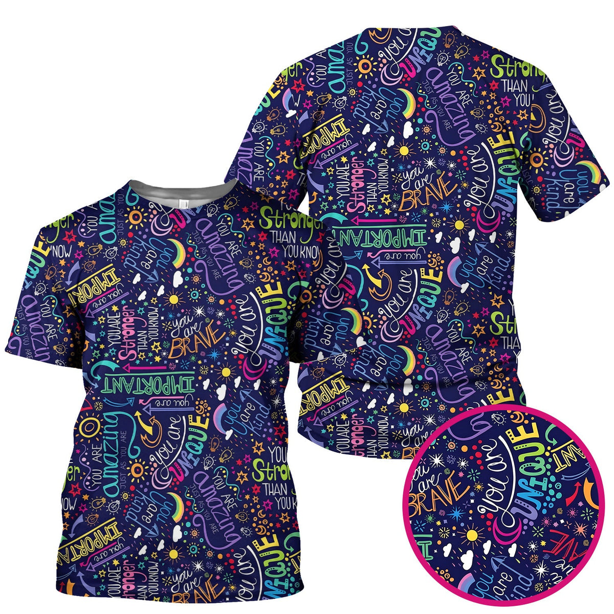 Inspirational Quote Pattern Scrub Top, Breathable Fabrics Nursing Uniform