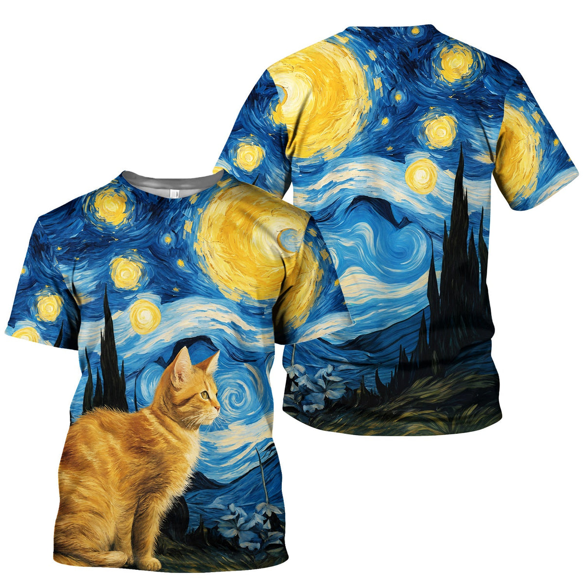 Swirling Moonlit Cat Scene Nurse Scrub Top