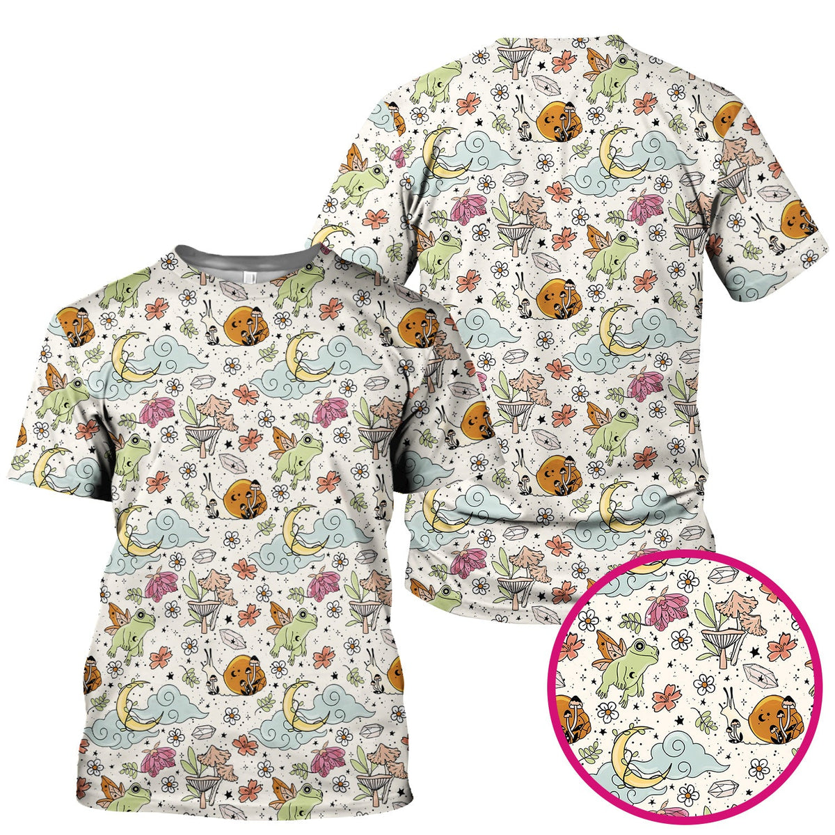 Whimsical Frog Moon Mushroom Nurse Scrub Top