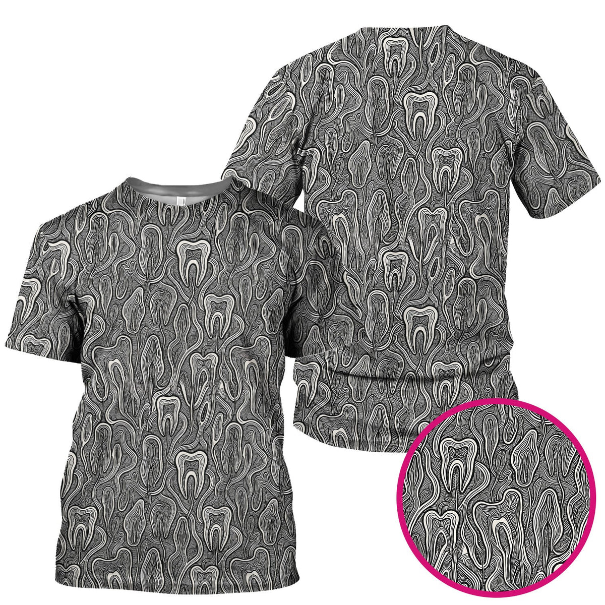 Dental Tooth Line Art Nurse Scrub Top