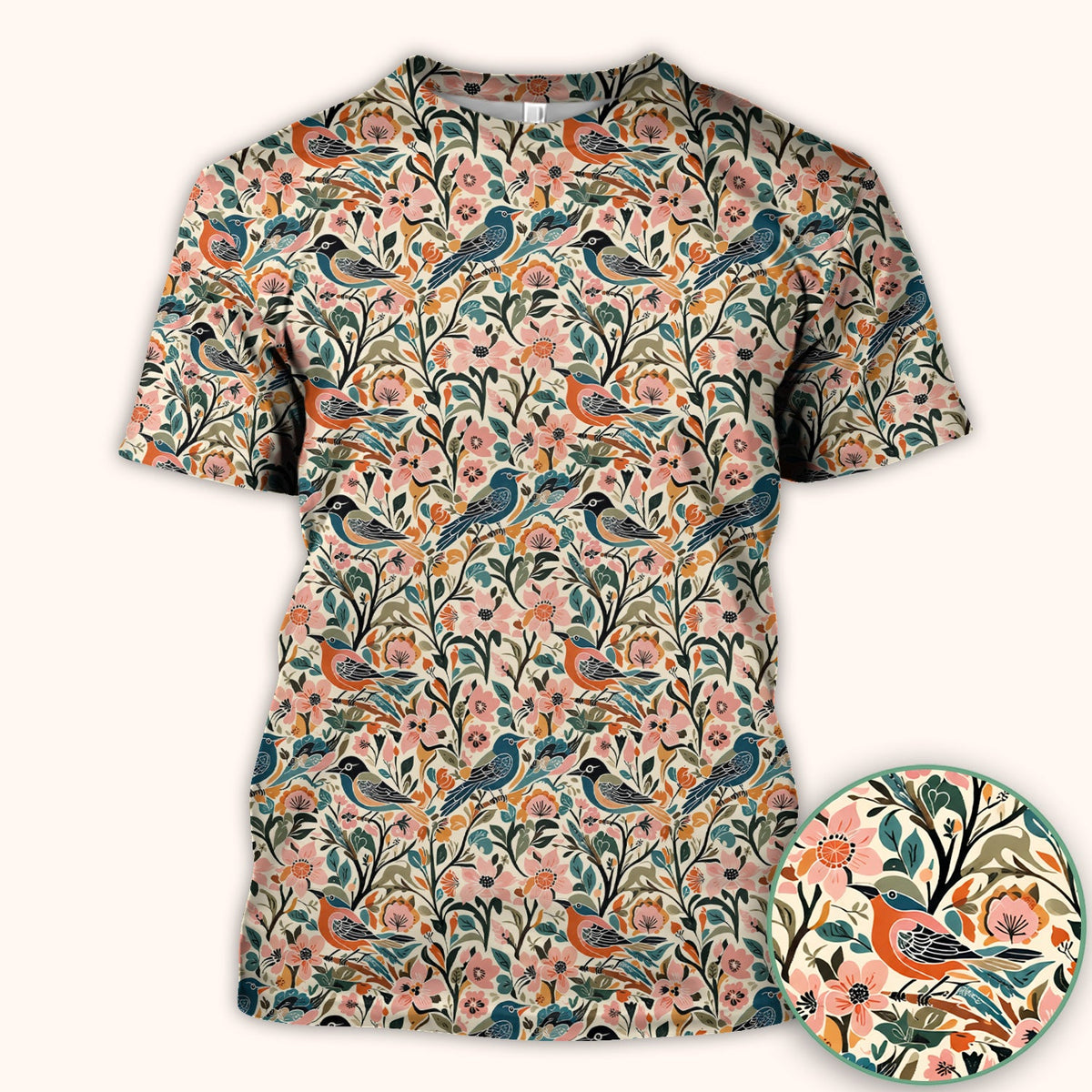 Folk Art Songbird Floral Nurse Scrub Top