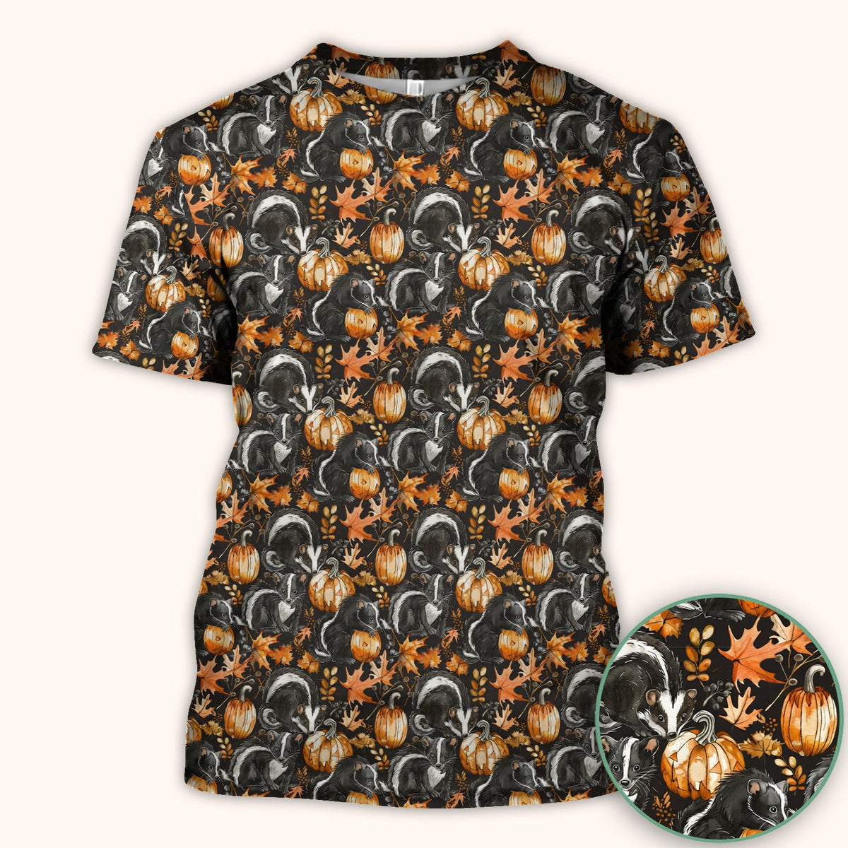 Skunk Pumpkin Autumn Leaves Nurse Scrub Top