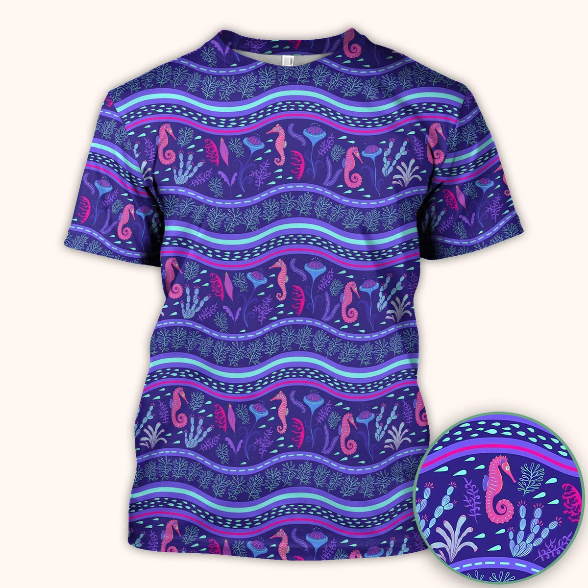 Purple Seahorse Ocean Pattern Nurse Scrub Top