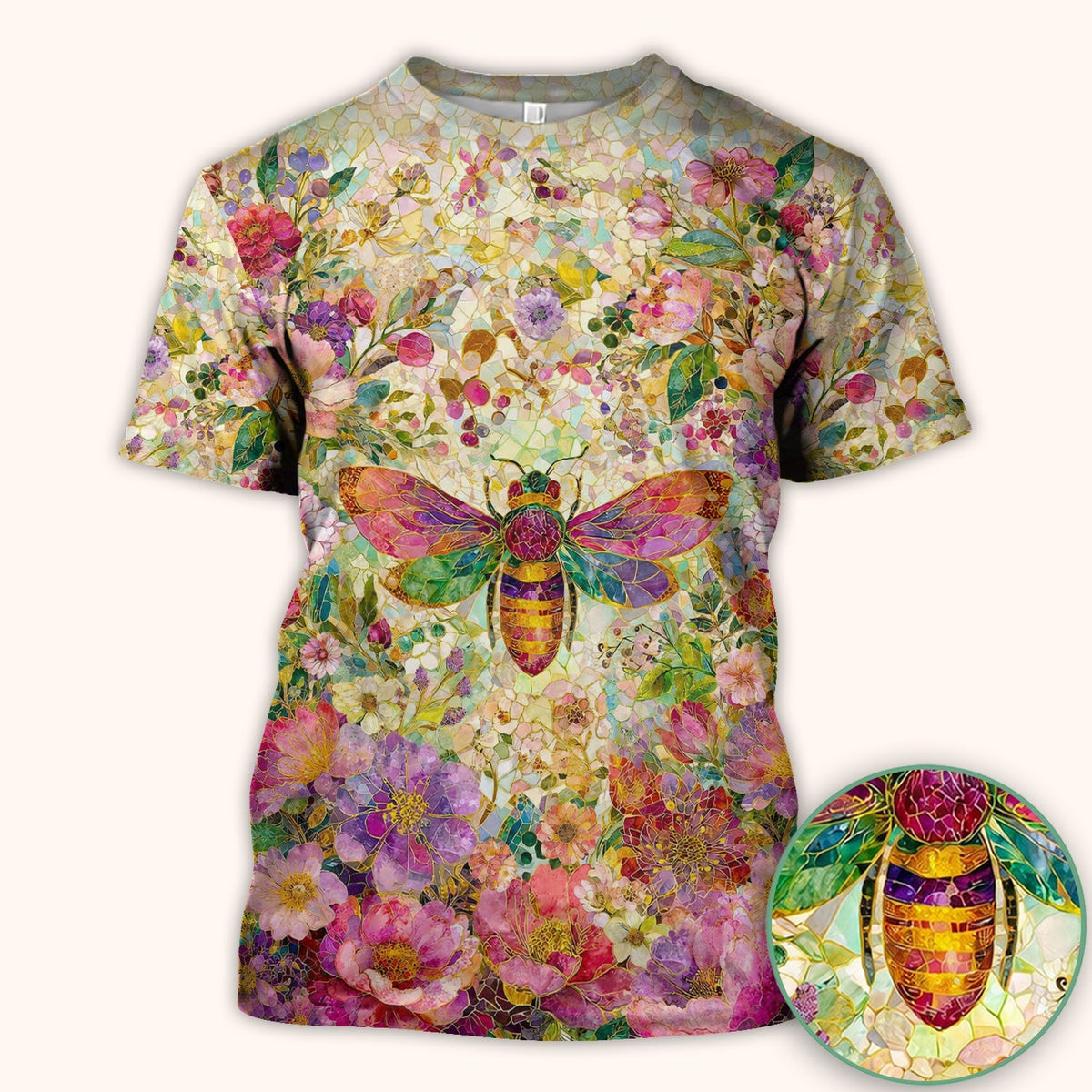 Vibrant Mosaic Bee Nurse Pattern Scrub Top, Comfortable Scrubs for Nurses