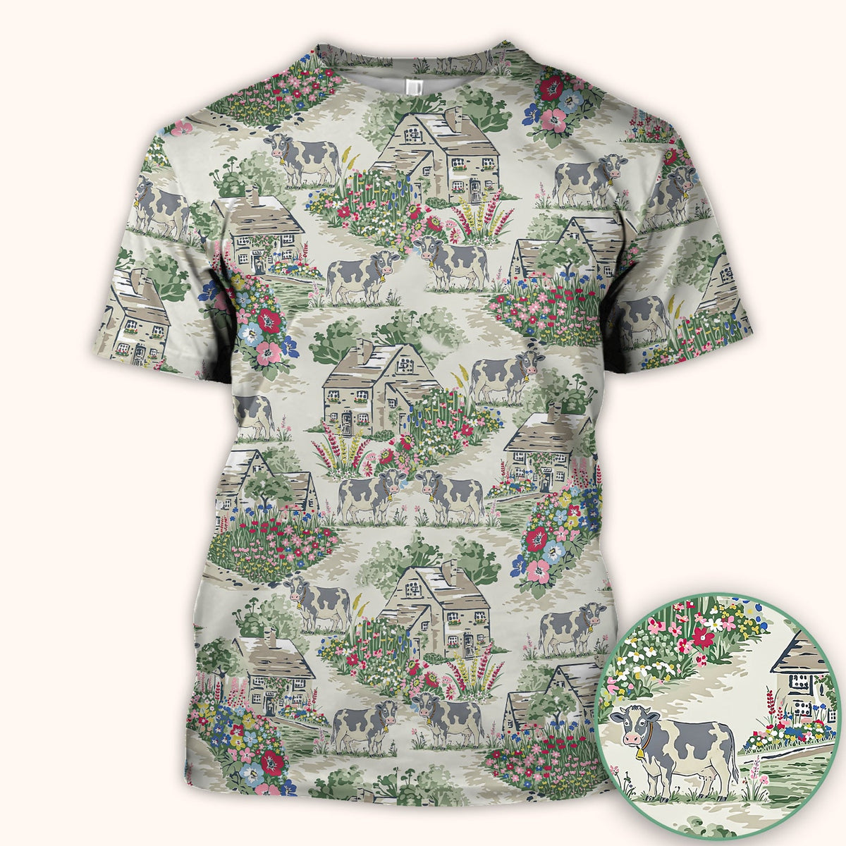 Countryside Cows Cottage Garden Nurse Scrub Top