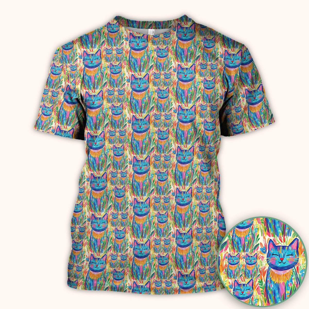 Colorful Rainbow Cat Floral Brushstroke Nurse Scrub Top