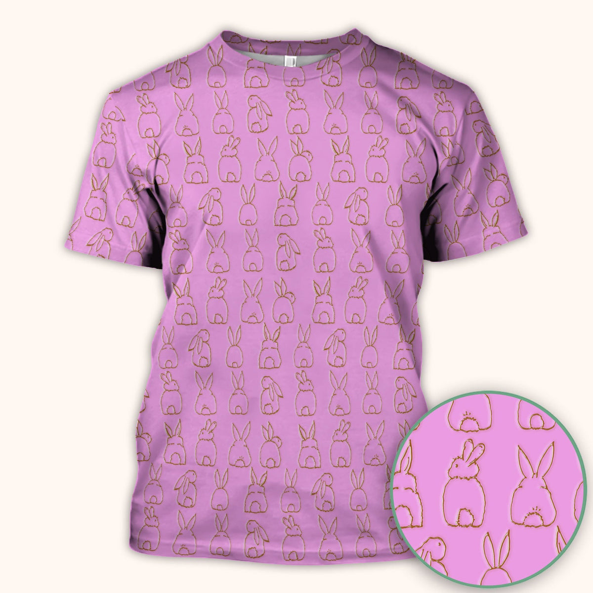 Cartoon Bunny Line Art Nurse Scrub Top - Easter Gift